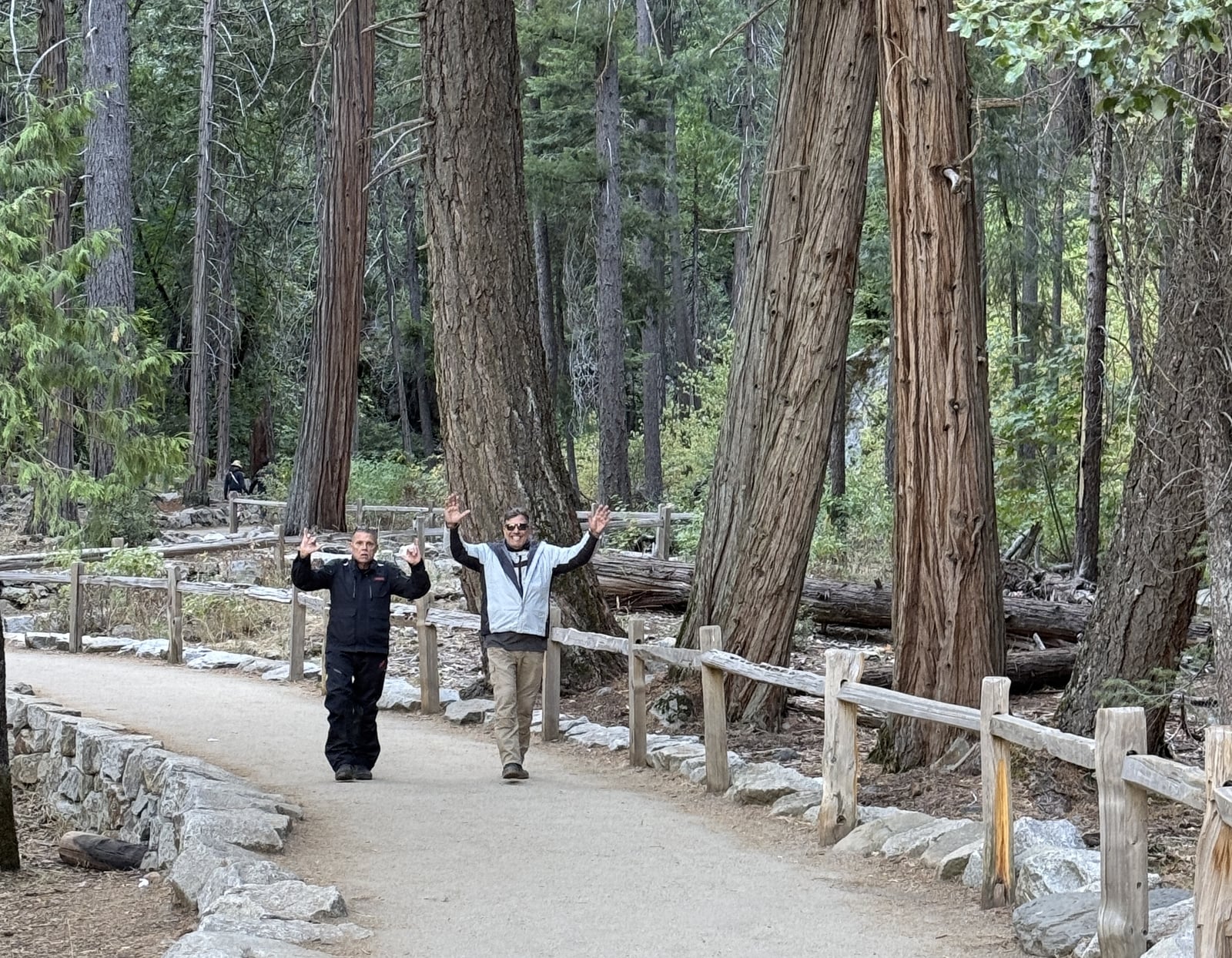 Paul and Peter returning from Bridalveil Fall, left to right.
